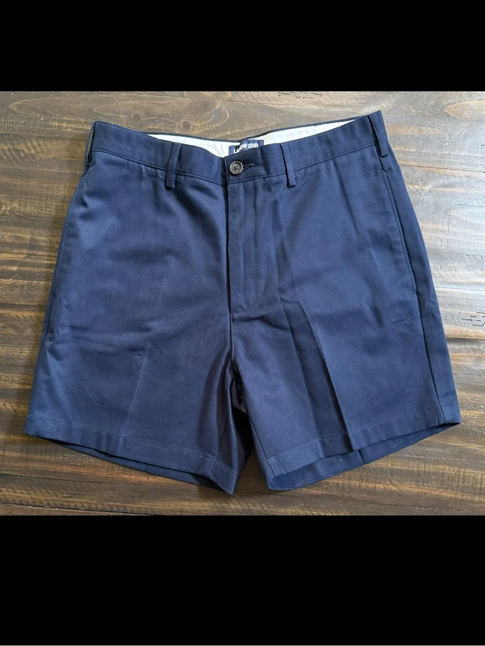 Lands End Traditional Fit Chino Shorts Navy Blue 100% Cotton Twill Men’s Size 32